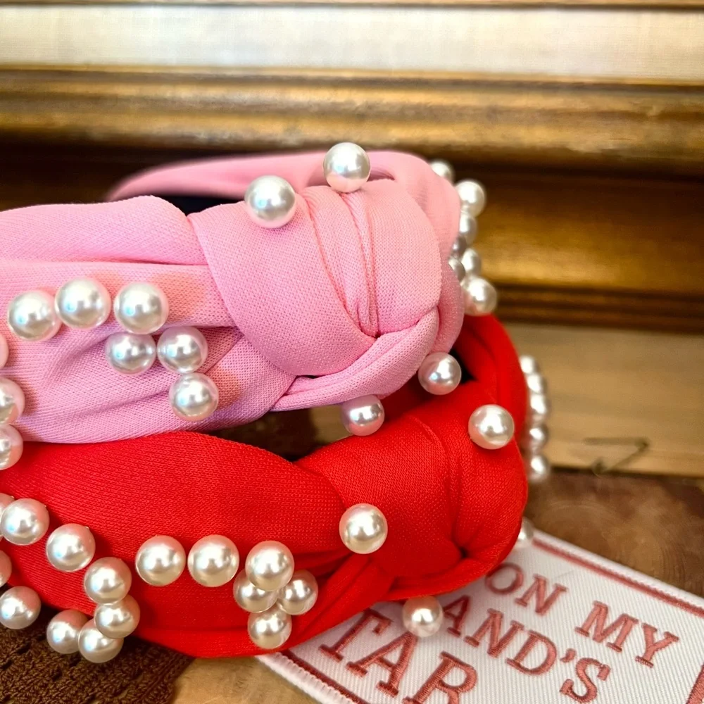 New! The “L.O.V.E” Knotted Faux Pearl Valentine Statement Headband - Picture 4 of 4